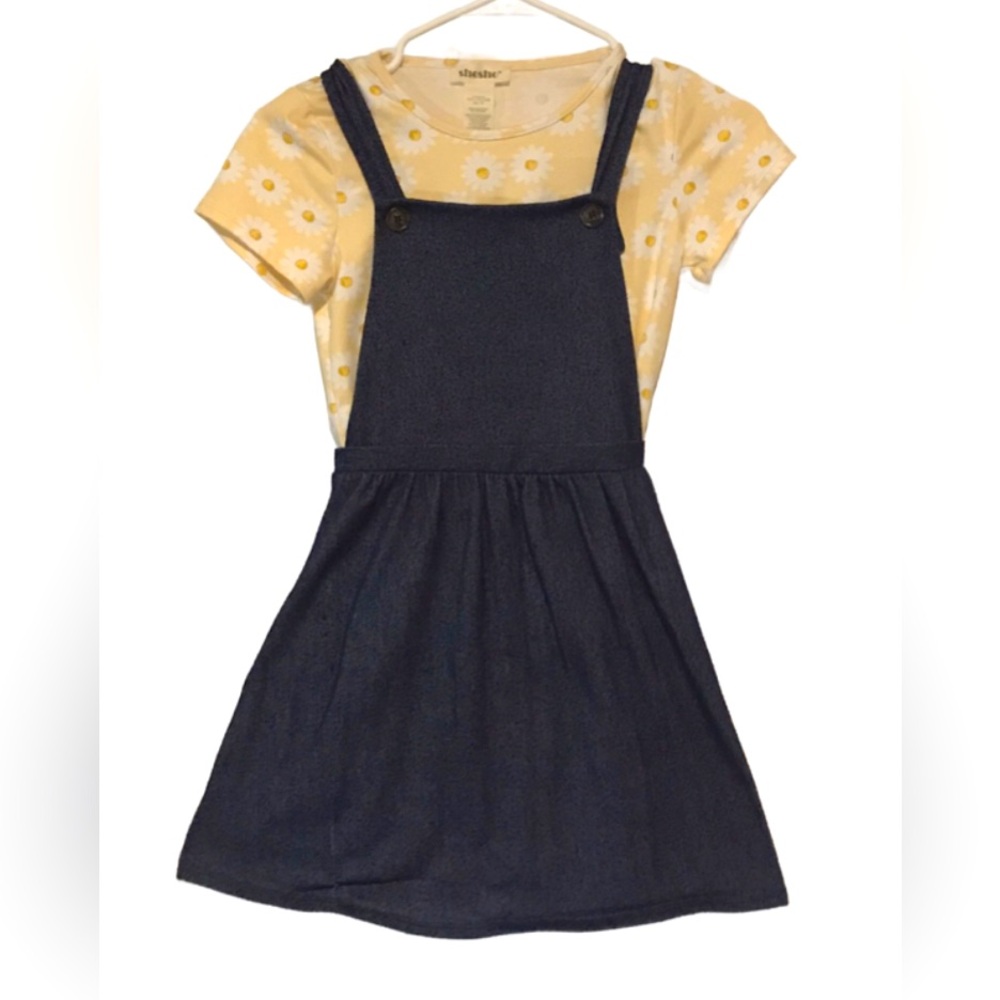Girls size 10 Yellow Floral Daisies Overall Jumper Back to School Dress
